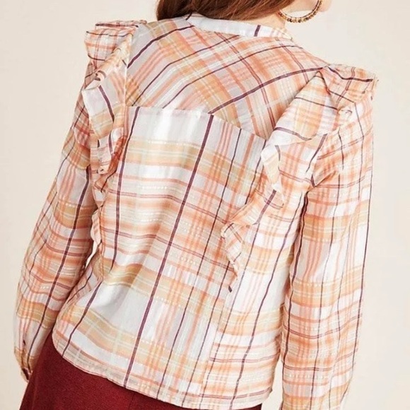 NWT Anthropologie Pink/Rose Plaid Current Air Polly Long Sleeve Blouse Size XS - Picture 2 of 9